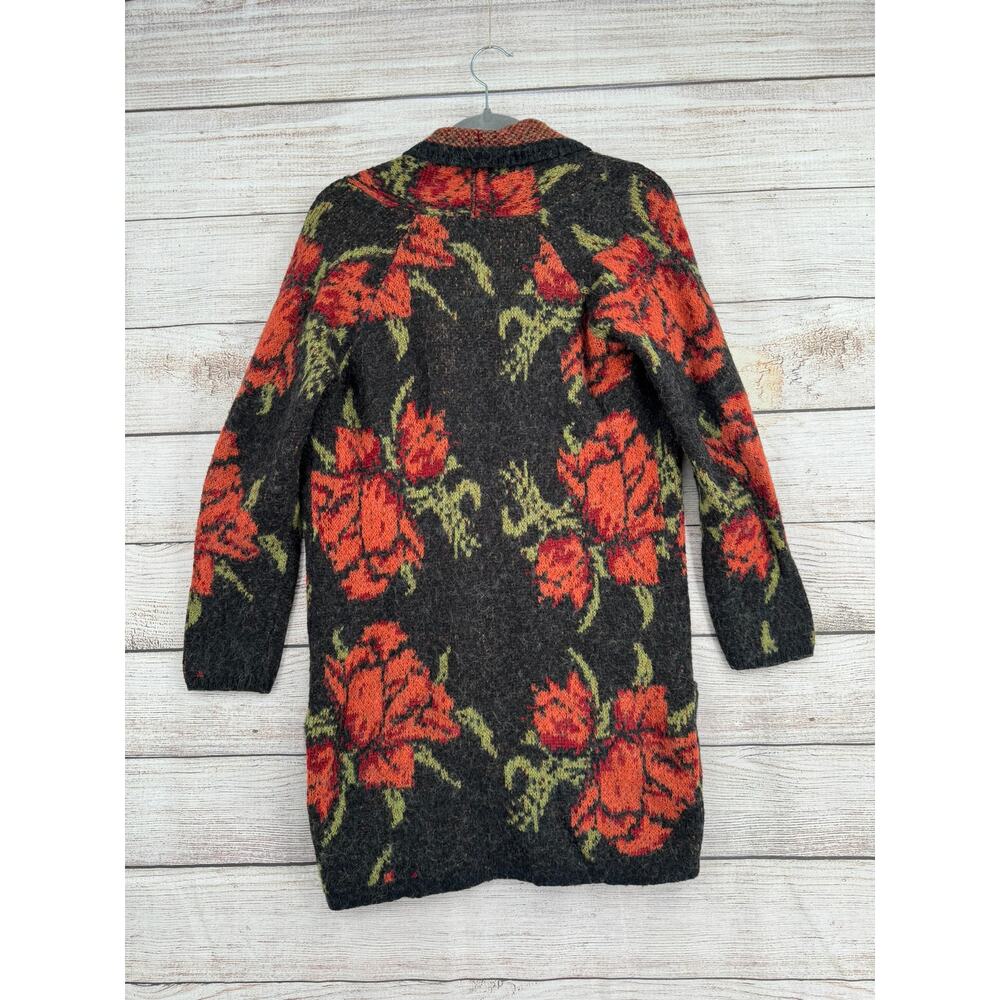 Free People Floral Knit Cardigan Sweater Womens Small Black Red Wool Blend - Picture 2 of 12